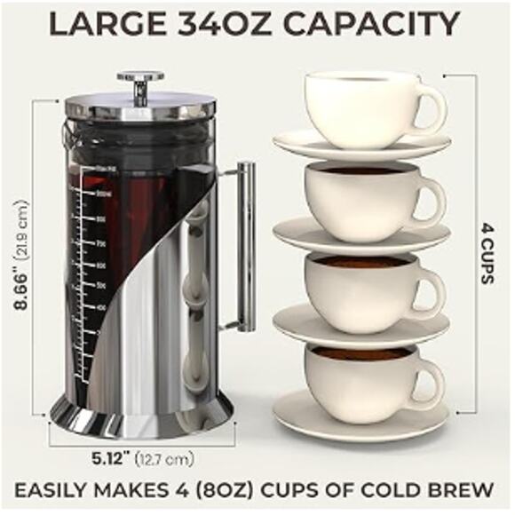 Cafe Du Chateau 34oz Air Tight Cold Brew Fridge Coffee Maker - Picture 2 of 6